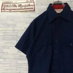 カナダ製 SEARS シアーズ ヴィンテージ 半袖シャツ ネイビー M相当のサムネイル