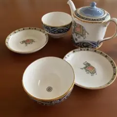 未使用】WEDGWOOD ブルーエレファント ティーポット&スクエアプレート