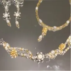 淡水パール2連ネックレス&ブレスレット&イヤリング3点セット361