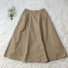 【GU】定番ベージュ✨カラーフレアスカート M ウエストゴムで楽ちん 通勤春夏秋