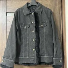 ダークグレー デニムジャケット ファー付き