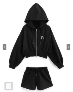 ロゴ刺繍パーカーxショートパンツスウェットセットアップ pm558 新品