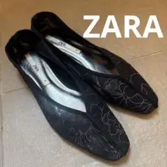 ZARA ザラ　フラットシューズ バレエシューズ ブラック 花柄 39のサムネイル