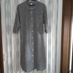 クロスツー ギンガムチェック シャツワンピース 5分袖