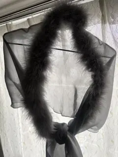 グレー ファー付きシフォンストール