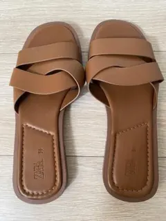 ZARA ブラウン クロスストラップ サンダル 36