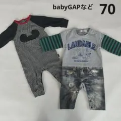 baby GAP 70 長袖ロンパース　薄手　ミッキー　男の子　2枚　デニム風