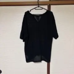 【Green Parks】メッシュスキッパーニットプルオーバー ブラック Fのサムネイル