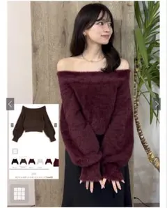 オフショルダーシャギーニットトップス［ws05］