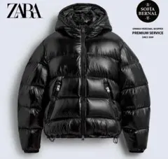 ZARA サイズXS 光沢　撥水加工フェザーパフジャケット ダウン ブラック