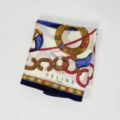 未使用 CELINE セリーヌ 総柄 コットン 大判ハンカチ ネイビー/ホワイトのサムネイル