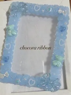 【154】B7 ホイップデコ 大きめりぼんとくまさん 水色 硬質ケース