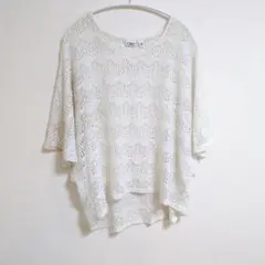 ✨️CATO レース ドルマン トップス【XL】白 コットン レディース 古着