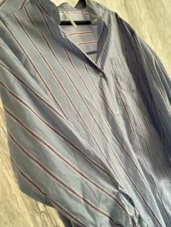 ★新品未使用★ 大きいサイズ 身幅実寸60cm 青色ストライプ長袖シャツワンピ