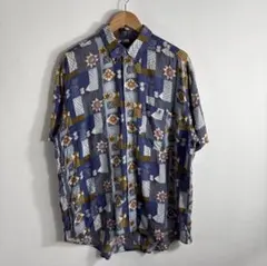 90s vintage 総柄 半袖シャツ 幾何学柄 アート柄 XL 古着 レトロ