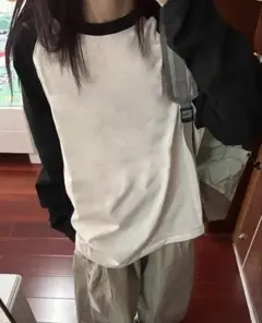 ホワイト/ブラック ラグランスリーブTシャツ