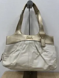 Coach ハンドバッグ ホワイト ゴールドレザーバック