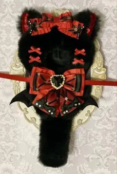 【K-128】きぐるみ ぬい服 10cm 黒 赤 羽 ネコ