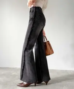 【最終値下げ】mily bilet サイドフリンジ使いヴィンテージ風デニムフレア