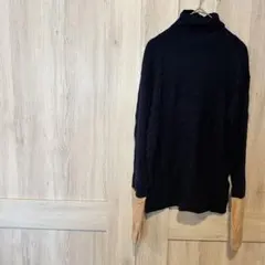 ニット ネイビー 海外古着 タートルネック 長袖 セーター 紺色 無地