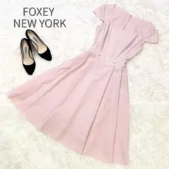 美品 FOXEY ノースリーブワンピース 38 M ピンクフレア タック 日本製