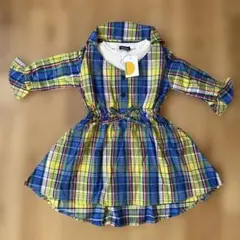 【新品未使用】Moujonjon チェック柄長袖ワンピース 90