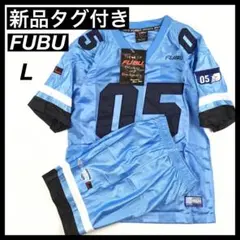 90s【激レア 新品】FUBU/フブ・ゲームシャツ セットアップ L 水色 B系のサムネイル