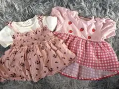 ピンクいちご柄＊赤いちごチェック柄girlyワンピース2点セット