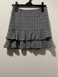 BYE-BYE ミニスカート 裾フレア ブラック/ホワイト 日本製