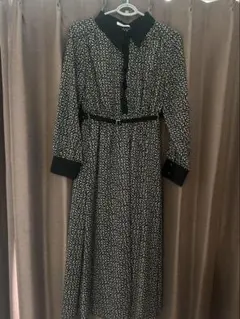 natural couture 配色襟付きレトロワンピース