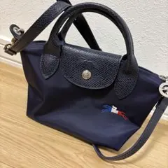 ロンシャン ル・プリアージュ XS ネイビー 刺繍 ショルダー付