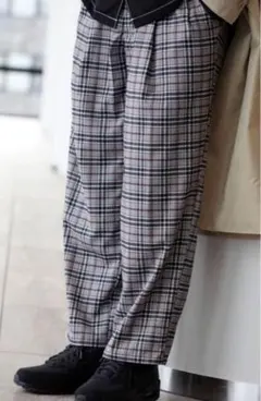 ★　ジュンレッド　ペンチェック　テーパード　ワイドパンツ　メンズ　グレー　L