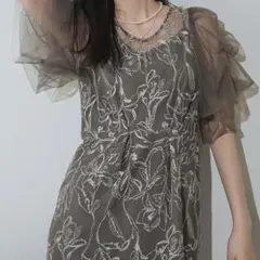 オケージョンドレス 花柄刺繍チャコールグレーパーティードレス Mサイズ