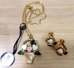 花かご　ピンク　お花　低温七宝　ネックレス　イヤリング