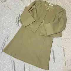 美品 NBB ノーカラー スカート セットアップ ベージュ L 大きいサイズ