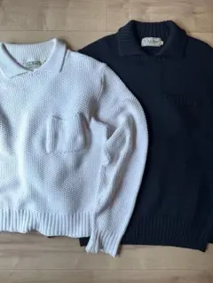 エルエルビーン コットンニット ポロニット ワッフル編み M usa製 80s