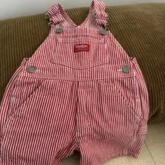 OSHKOSH 赤と白のストライプオーバーオール 90