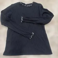 ブラックリブ編み長袖Tシャツ M