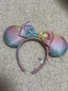 ディズニーランド　スパンコールカチューシャ　レインボー　ミニーちゃん