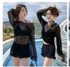 水着 韓国 3点セット 黒