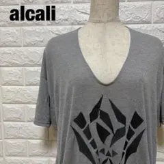 alcaliグレー Vネック 半袖Tシャツワンピース ゆったり 春夏【1452】