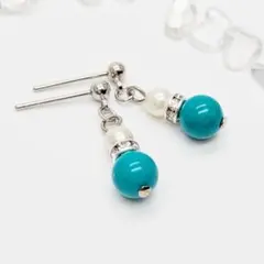 天然石　ピアス　6mm【ターコイズ】　一粒石　ハンドメイド