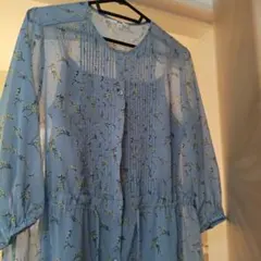 ユニクロ　シフォンプリントワンピース ブルー値下げ