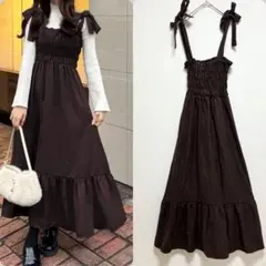 GRL ショルダーリボンシャーリングキャミソールワンピース pp181