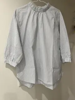 新品タグ付き　Dessin ストライプ フリルネックシャツ 3/L