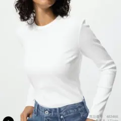 ソフトリブクルーネックT長袖XLホワイト