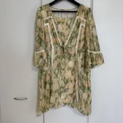 ローズティアラ Rose Tiara 花柄 フリル 七分袖 チュニック 46