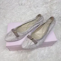 DIANA WELL FIT パイソン柄 パンプス 25 フラット バレエ