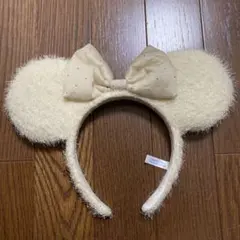 【美品】ディズニー　ミニー　ホワイト カチューシャ リボン 2025 ラメ