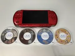 PSP-3000 レッド 本体 ソフト4本セットPSP ソフト付【4732】